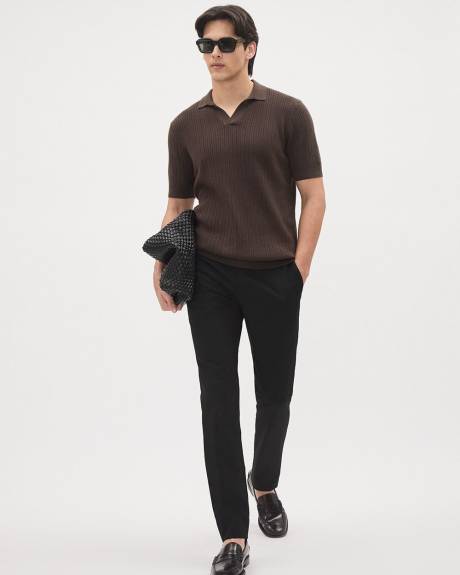 Short-Sleeve Cotton Polo Sweater with Johnny Collar