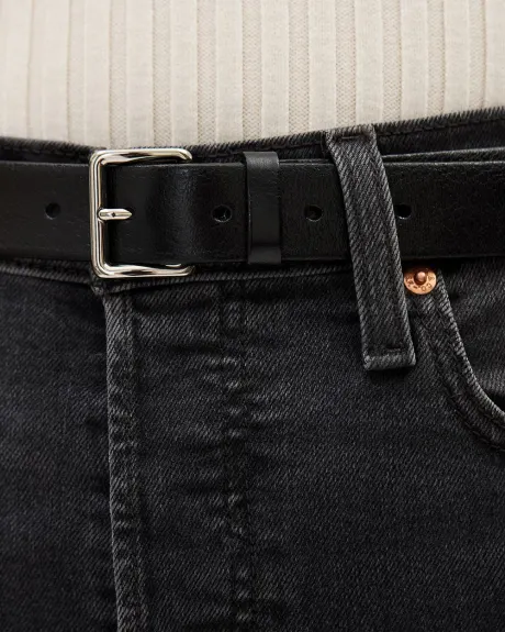 Black Leather Belt with Square Buckle