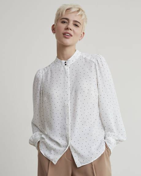 Long-Sleeve Buttoned-Down Silky Crepe Blouse