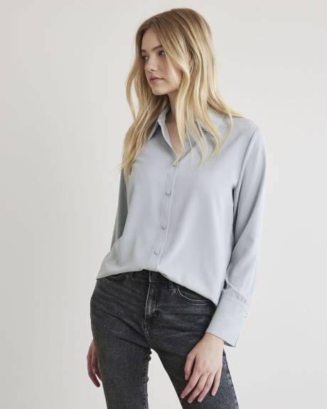 Blouse Boutonnée en Sergé à Manches Longues