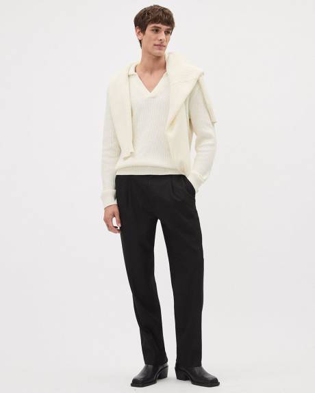 Wool-Blend Ribbed Sweater with Johnny Collar