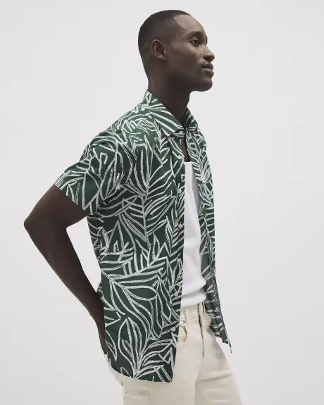 Slim-Fit Short-Sleeve Shirt with Foliage Pattern
