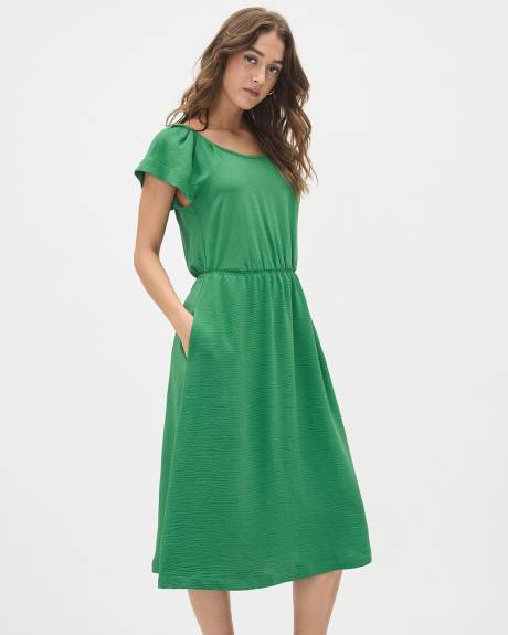 Short-Sleeve Crew-Neck Fit and Flare Midi Dress