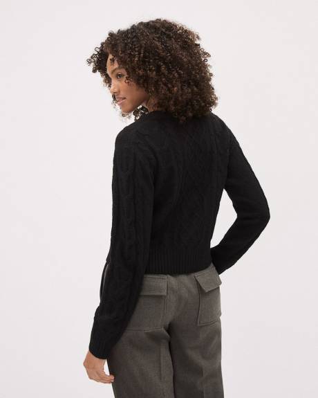 Long-Sleeve Short Cardigan with Cable Stitches