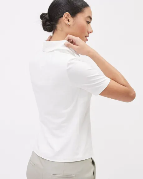 Buttoned-Down Short-Sleeve Top with Shirt Collar