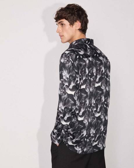 Regular-Fit Sateen Dress Shirt with Abstract Pattern