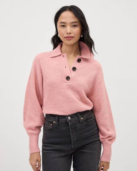 Long-Sleeve Relaxed-Fit Polo Sweater