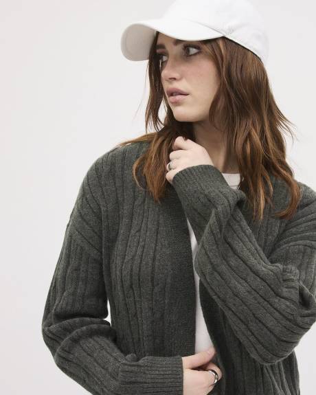 Cardigan Ouvert en Tricot Spongieux à Manches Longues