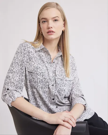 Long-Sleeve Buttoned-Down Blouse with Utility Pockets