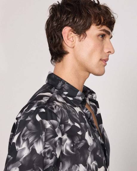 Regular-Fit Sateen Dress Shirt with Abstract Pattern