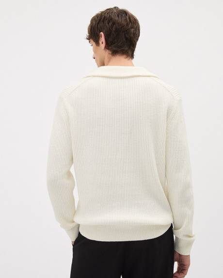 Wool-Blend Ribbed Sweater with Johnny Collar