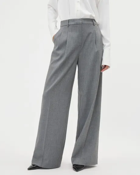 Pantalon Gris à Jambe Large et Taille Haute