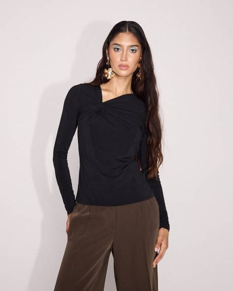 Long-Sleeve Top with Knot Detail at Neckline