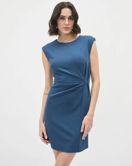 Short Sleeveless Dress with Crew Neckline and Front Pleats