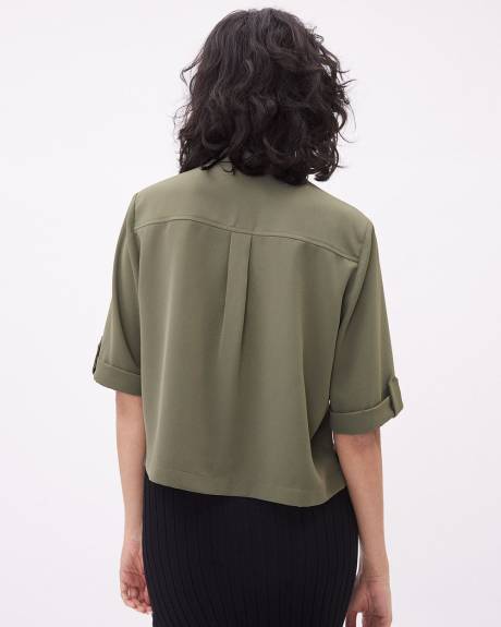 Short-Sleeve Buttoned-Down Crepe Blouse