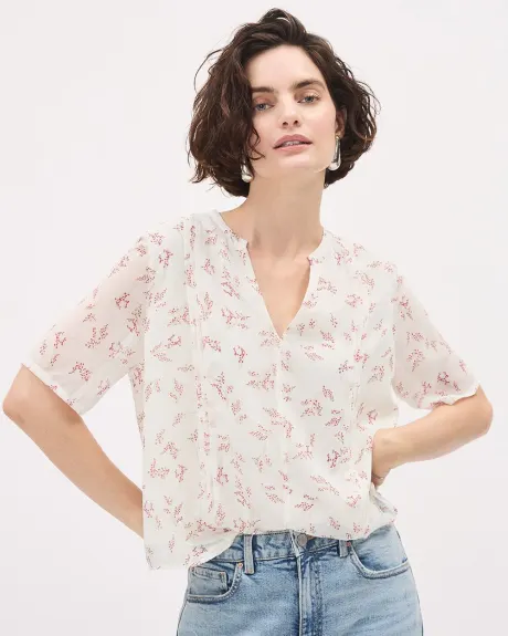 Blouse Popover à Manches Courtes et Col V