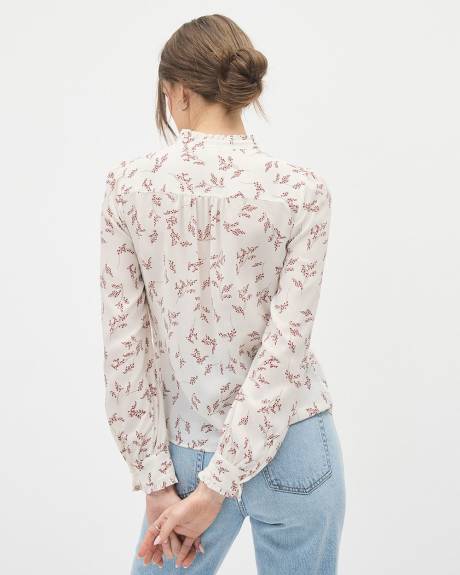 Silky Crepe Long-Sleeve Buttoned-Down Blouse