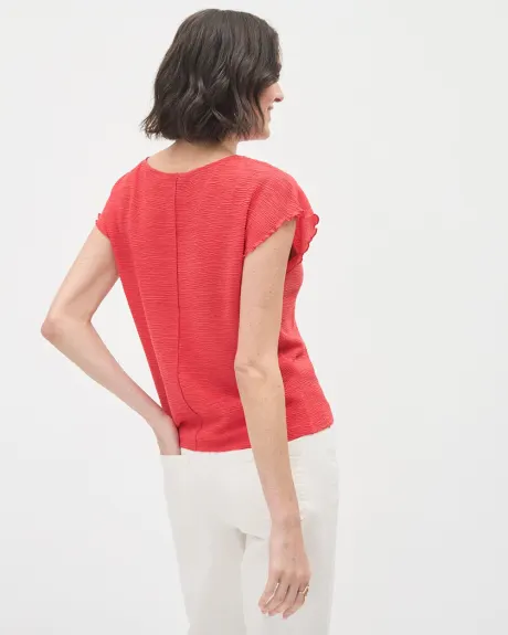 Extended-Sleeve Top with Boat Neckline and Lettuce Trims