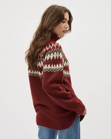 Chunky Turtleneck Sweater with Fair Isle Pattern