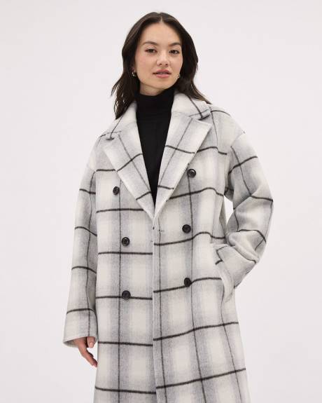 Manteau Ample en Laine Carreautée à Boutonnage Double