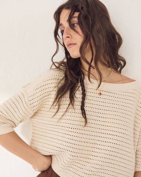 Pull en Mailles Crochetées à Manches aux Coudes