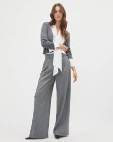 Pantalon Gris à Jambe Large et Taille Haute