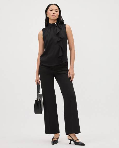 Sleeveless Mock-Neck Mix-Media Blouse with Ruffles