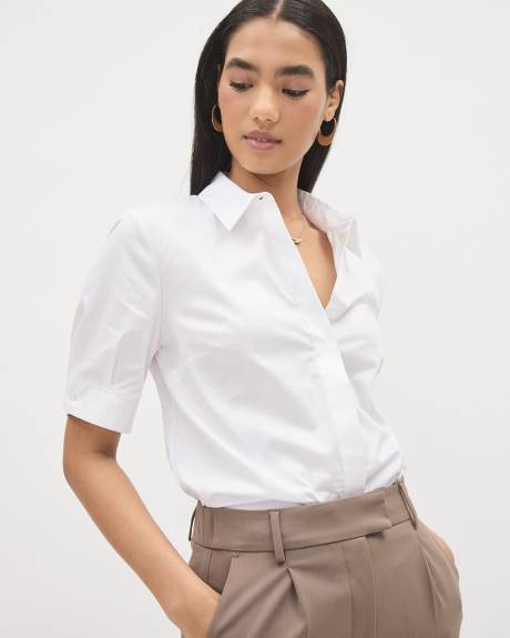 Blouse Boutonnée en Popeline à Manches Courtes