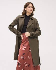 Manteau Trench en Sergé à Boutonnage Double avec Ceinture