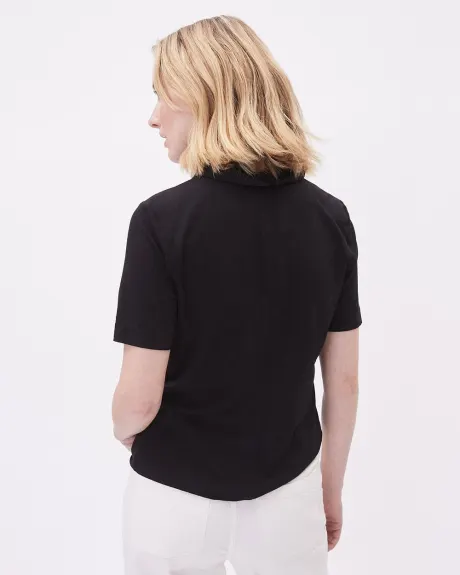 Buttoned-Down Short-Sleeve Top with Shirt Collar