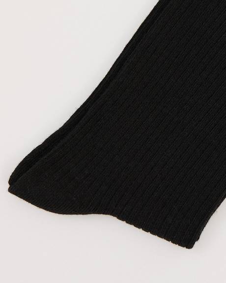 Dark Ribbed Crew Socks with Rolled Cuffs