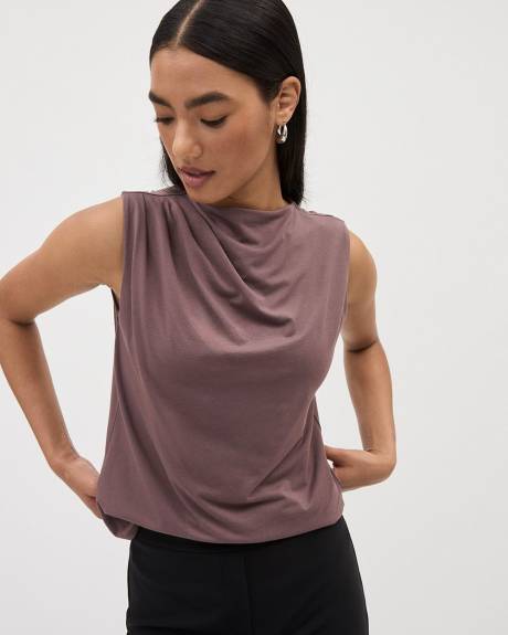 Sleeveless Crew-Neck Pleated Top