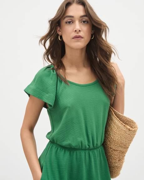 Short-Sleeve Crew-Neck Fit and Flare Midi Dress