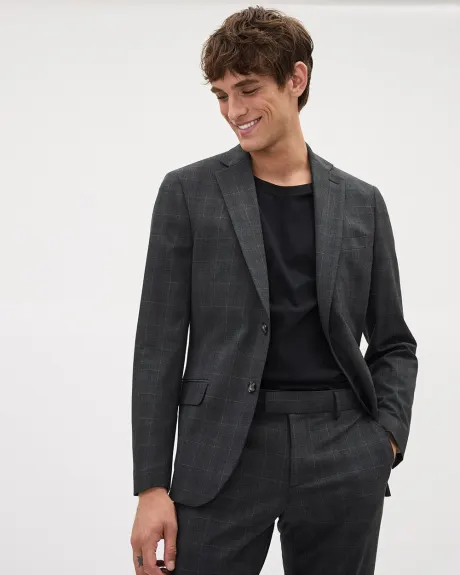 Slim-Fit Dark Grey Checkered Suit Blazer