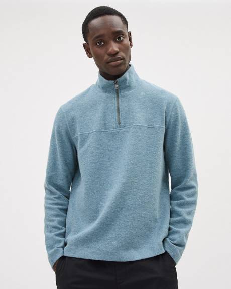 Brushed Waffle Half-Zip Mock-Neck Sweater