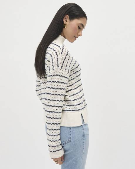 Cropped Boxy Mock-Neck Sweater with Cable Stitches