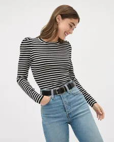 Long-Sleeve Crew-Neck Ribbed Tee with Stripes