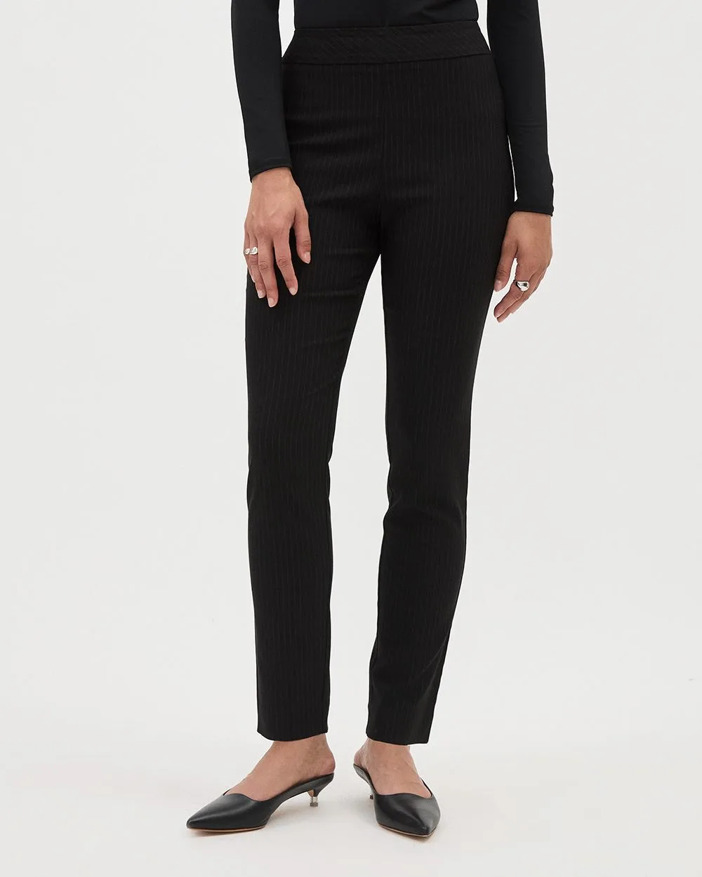 Striped Ankle-Length Twill City Legging Pant