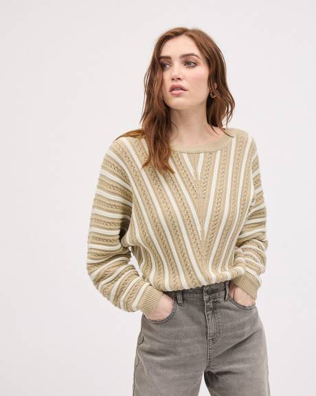 Long-Sleeve Boat-Neck Cotton Sweater