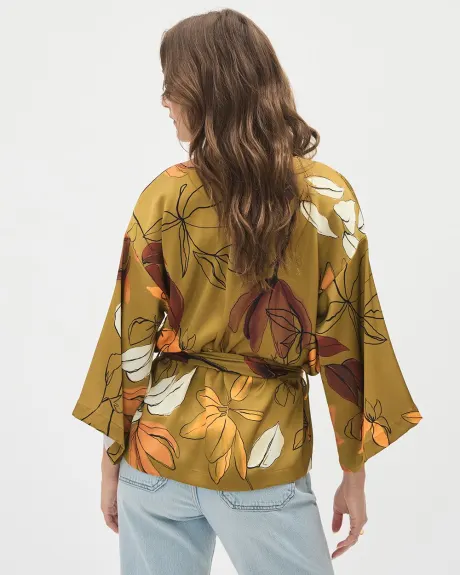 Blouse Kimono à Manches 3/4 à Motif Floral