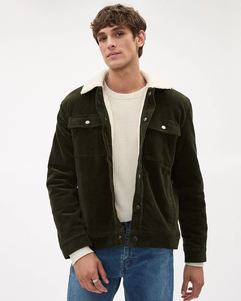 Corduroy Jacket with Sherpa Shirt Collar