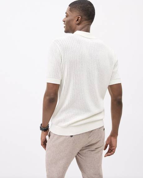 Short-Sleeve Cotton Polo Sweater with Johnny Collar