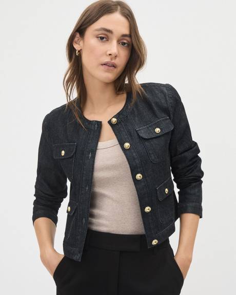 Cropped Denim Jacket with Golden Buttons