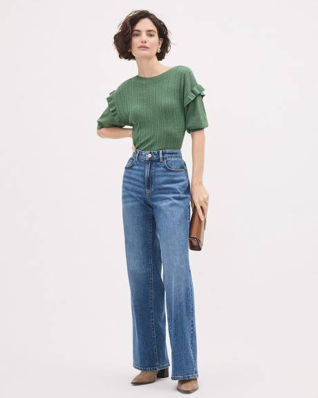 Long Medium-Wash High-Waisted Wide-Leg Jeans