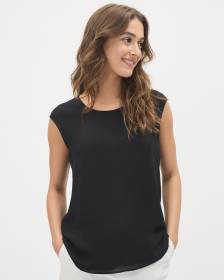 Basic Silky Crepe Cap Sleeve Blouse