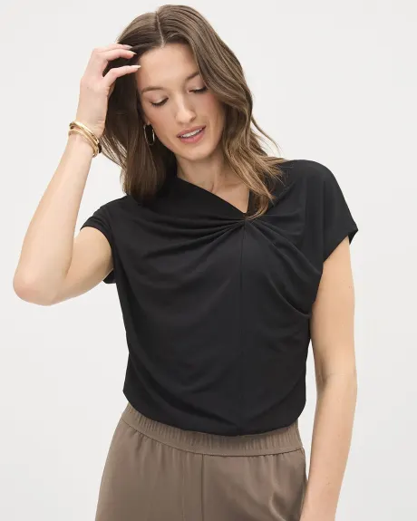 Extended-Sleeve Crew-Neck Top with Twisted Detail