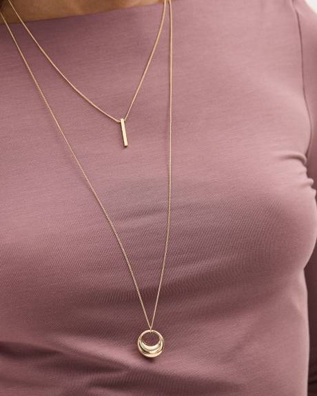 Long Double-Chain Necklace with Stick and Hoop Pendants