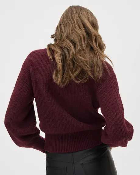 Long-Sleeve V-Neck Sweater with Pointelle Stitches