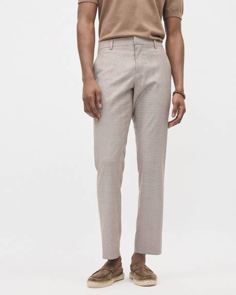 Pantalon de Ville Carreauté Taupe à Coupe Ajustée