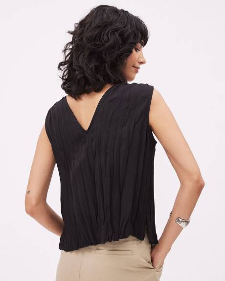 Sleeveless V-Neck Crinkle-Crepe Blouse